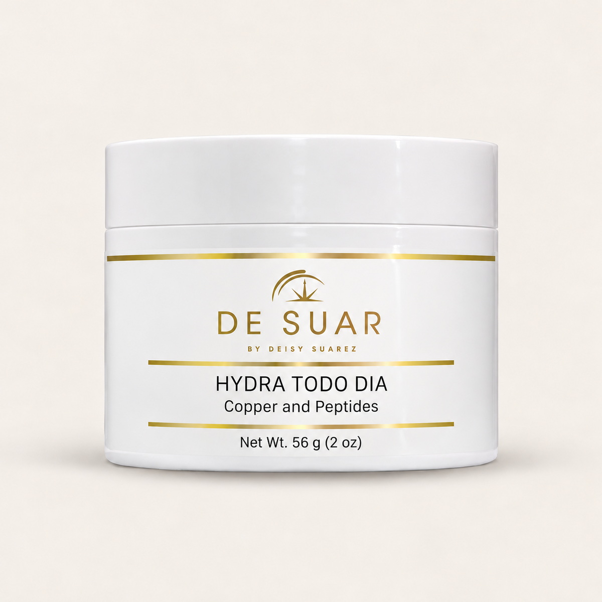 DESUAR Hydra Todo Día moisturizer with copper and peptides in a white 56 g (2 oz) jar