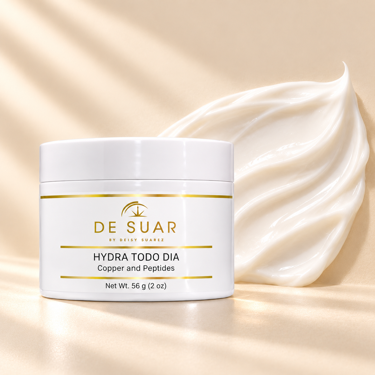 DE SUAR Hydra Todo Día 2 oz jar with milky white medium-weight cream texture